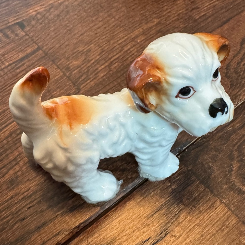 Ceramic White and Brown Medium Decorative Dog Figurine